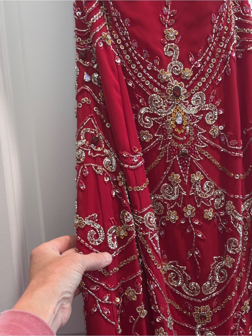 Riva Designs Beaded Strapless Red Evening Gown - Picture 7 of 16